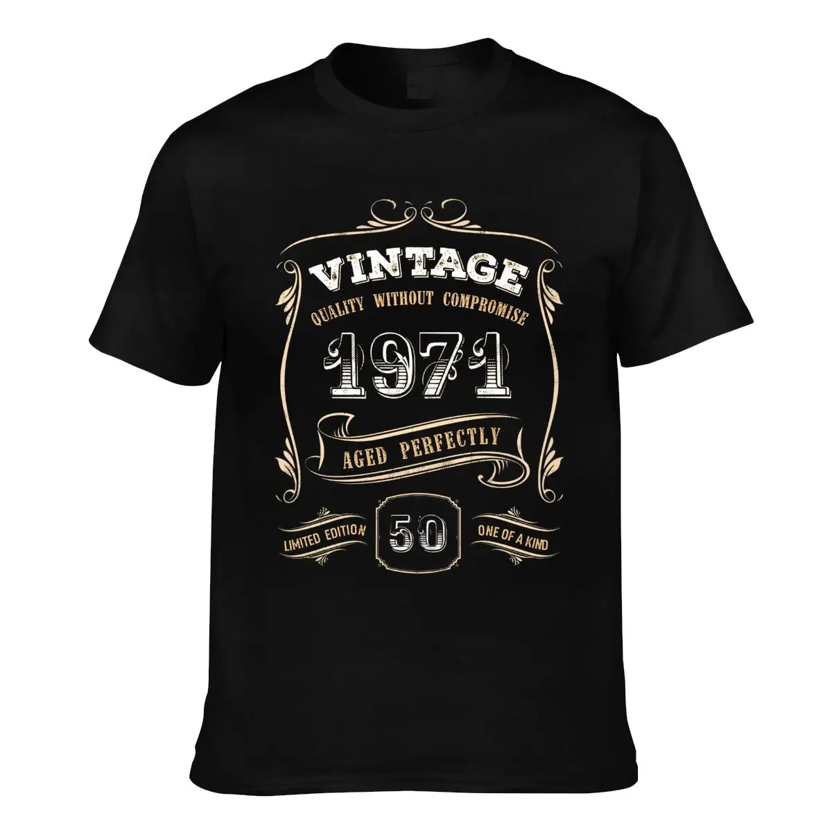 

50th Birthday Gift Gold Vintage 1971 T Shirt Writing Letters Short-Sleeve Basic T-Shirt Graphic Cotton Tshirt Mens