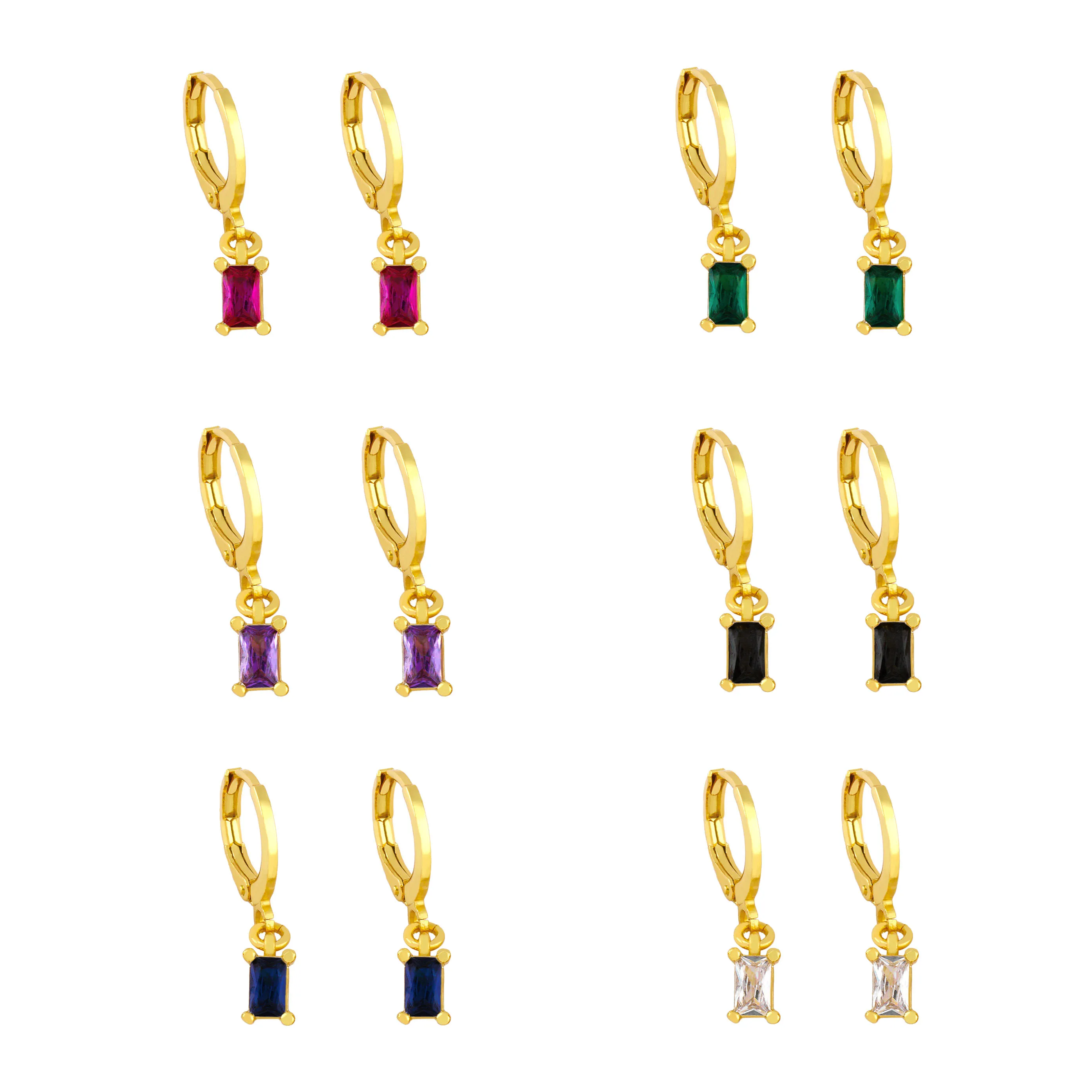 

Gold Plated Dangle Earring for Women Charm 6 Colors Square Zircon Pave Setting Fashion Styles Polish Minimalist Jewelry