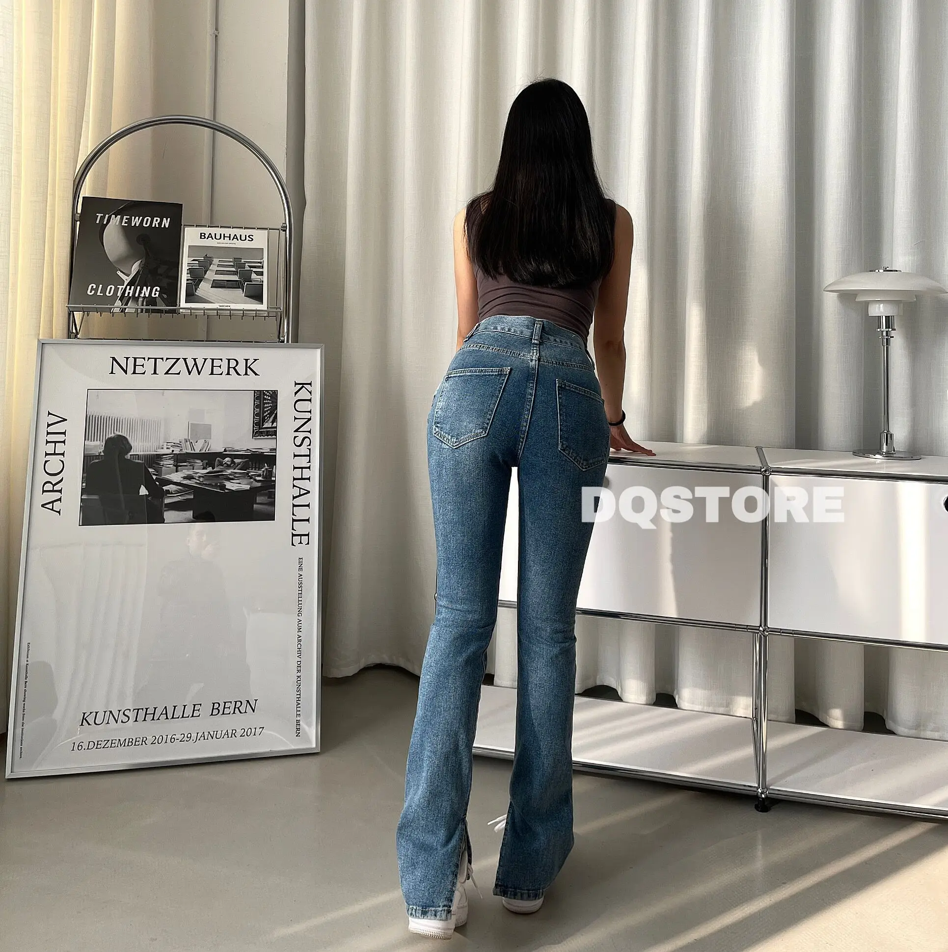 

Women Jeans Distressed Skinny Denim Pants Slim High Waist Femme Flare Stacked Mom Straight Leg Vaqueros Mujer Split Vintage Y2K