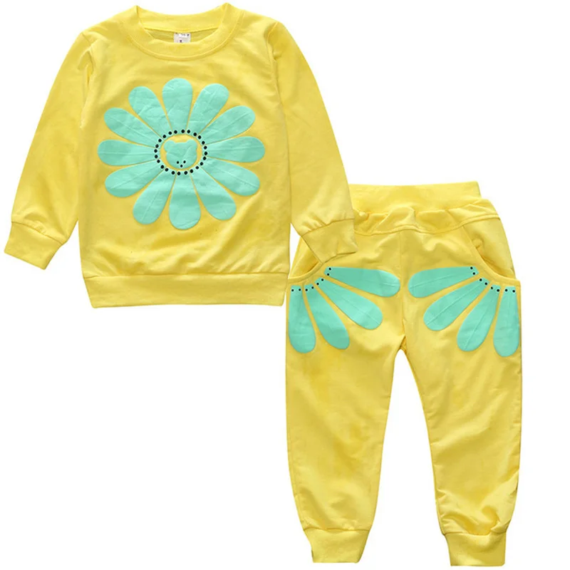 

2020 Autumn Cute Infant Baby Girl Clothes Set Long Sleeve Sun Flower Print T-shirt+Pant 2pcs Cotton Cartoon Girls Trousers Suit