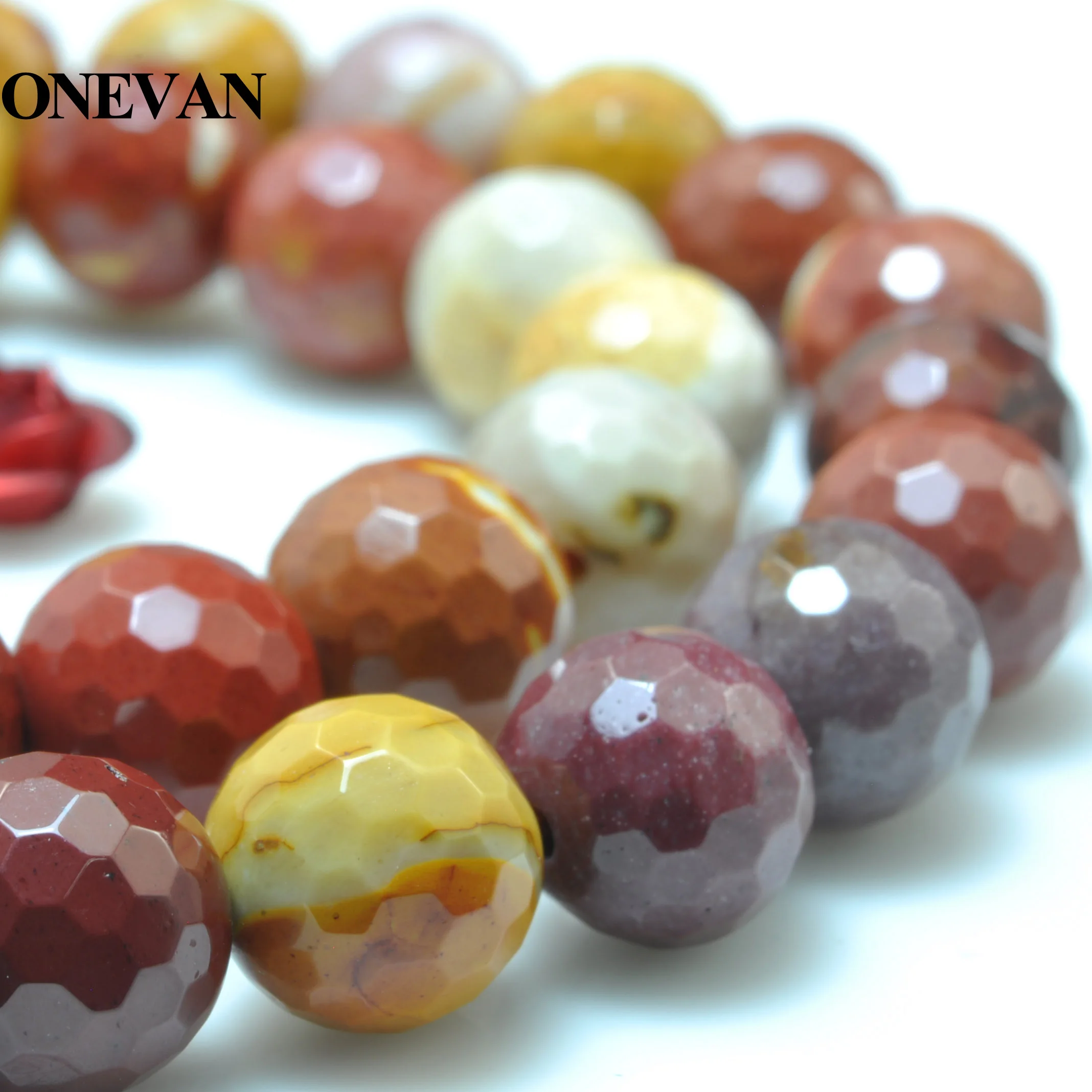 

ONEVAN Natural Mookaite Jasper Faceted Round Beads 8mm Smooth Stone Bracelet Necklace Jewelry Making Diy Accessories Gift Design