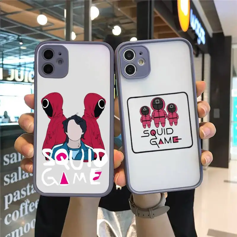 

Squid Game 456 Round Six Phone Case For iPhone 12 11 Mini Pro XR XS Max 7 8 Plus X Matte transparent Gray Back Cover
