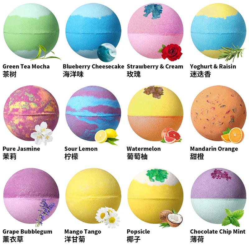 

12Pcs Colorful Natural Bubble Bath Bomb Gift Set Multi Scented Aromas Dry Skin Moisturize Fizzies Spa Kit Spa Foot Bath Ball 64g