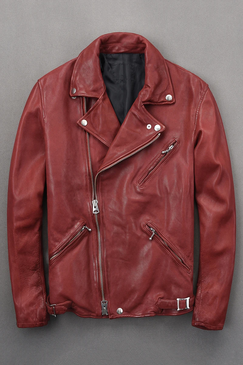 Натуральная японская винтажная кожаная приталенная мотоциклетная куртка из