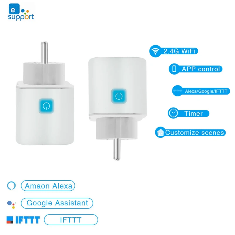 

EWelink Wifi Smart EU Plug European Standard Smart Socket Mobile Phone Timer Switch Smart Home Alexa Voice Control SmartLife