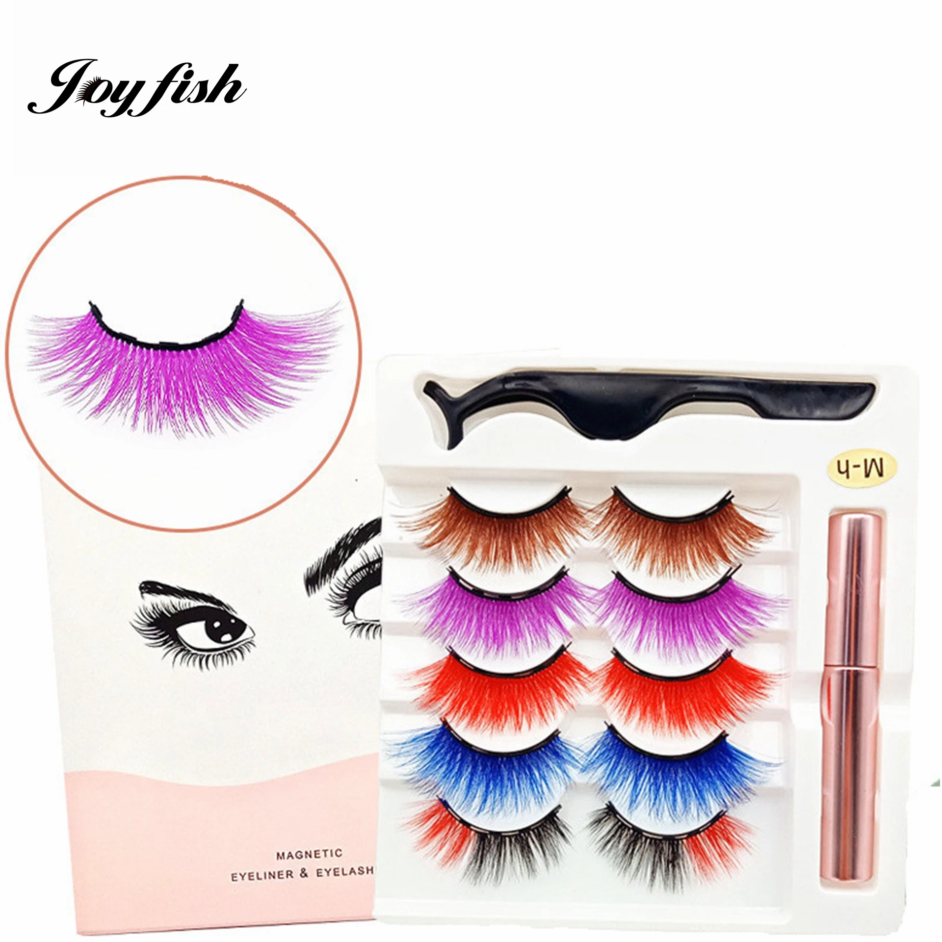 

5 Pairs 5 Magnetic Colored Eyelash Kit Self-adhesive Eyeliner Tweezers Set Natural Magnet Mink Lash Kit False Eye Lashes Makeup