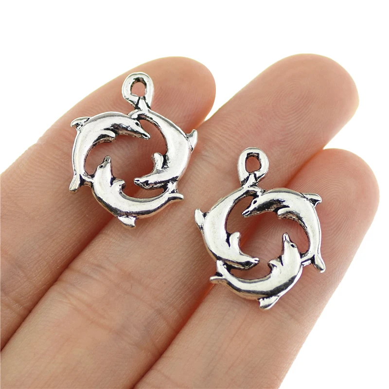 

12pcs 21x16mm Antique Silver Color Dolphin Charms Pendant for Jewelry Making DIY Jewelry Findings
