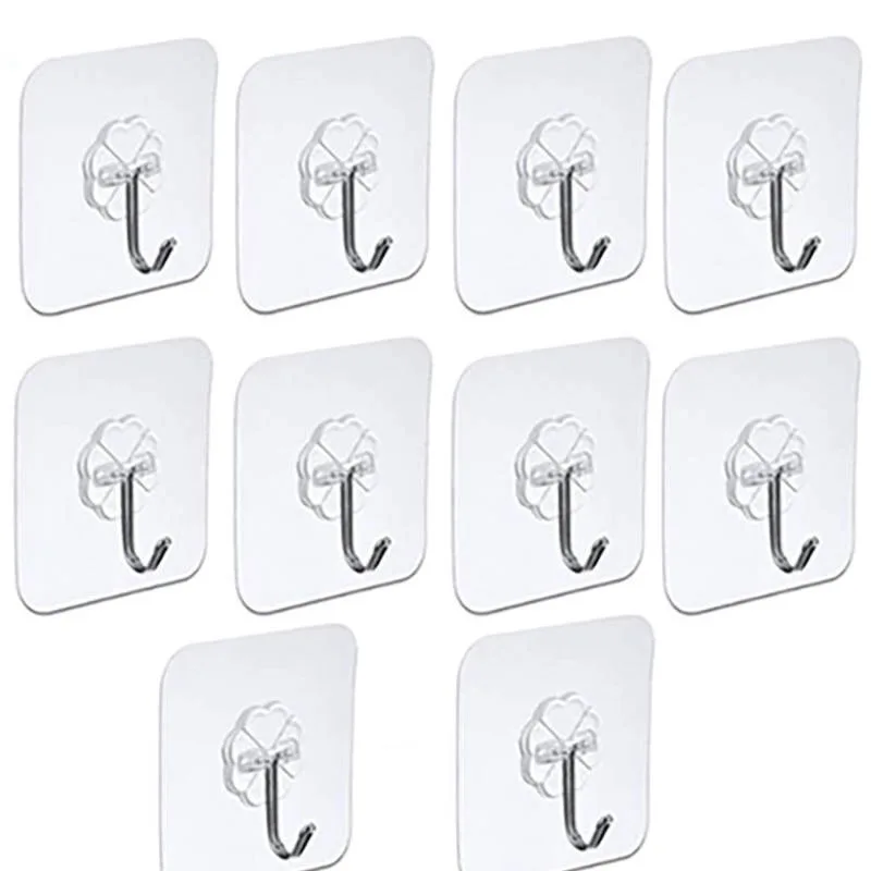 

10 Pcs Door Hook Adhesive Wall Hooks Transparent Anti-skid Traceless Heavy Duty Stick on Hook Bathroom Kitchen Wall Stickers