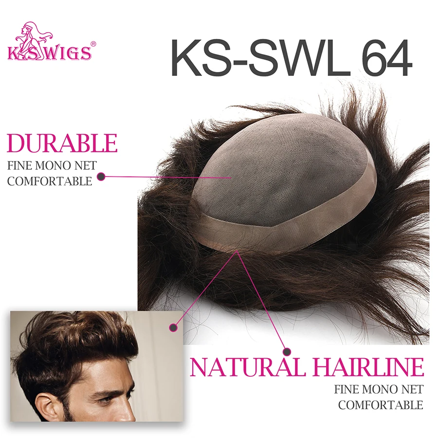 Парики K.S мужской парик тонкая моно Сетка искусственная кожа вокруг