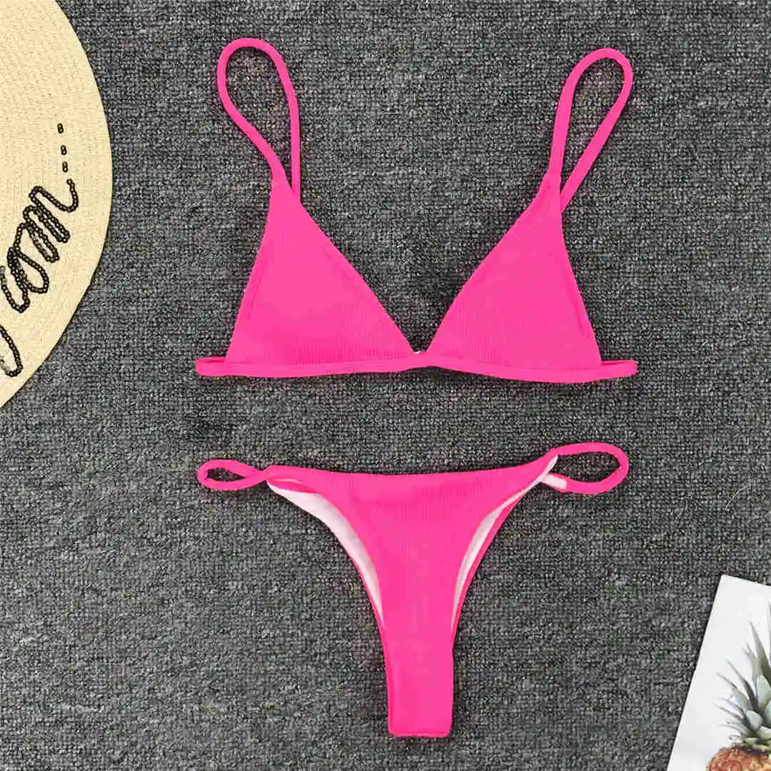 Neon Pink Сексуальное блестящее серебряное микро бикини, женская одежда для плавания, женский купальный костюм, комплект бикини из двух предметов, маленький купальный костюм, купальный костюм V1718 - Цвет: Neon Pink