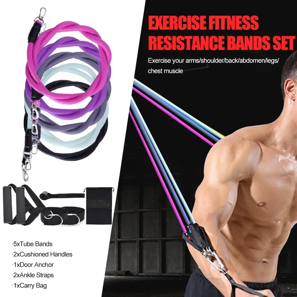 11 Pcs/Set Latex Resistance Bands Crossfit Training Exercise Yoga Tubes Pull Rope Rubber Expander Elastic Fitness with Bag | Спорт и
