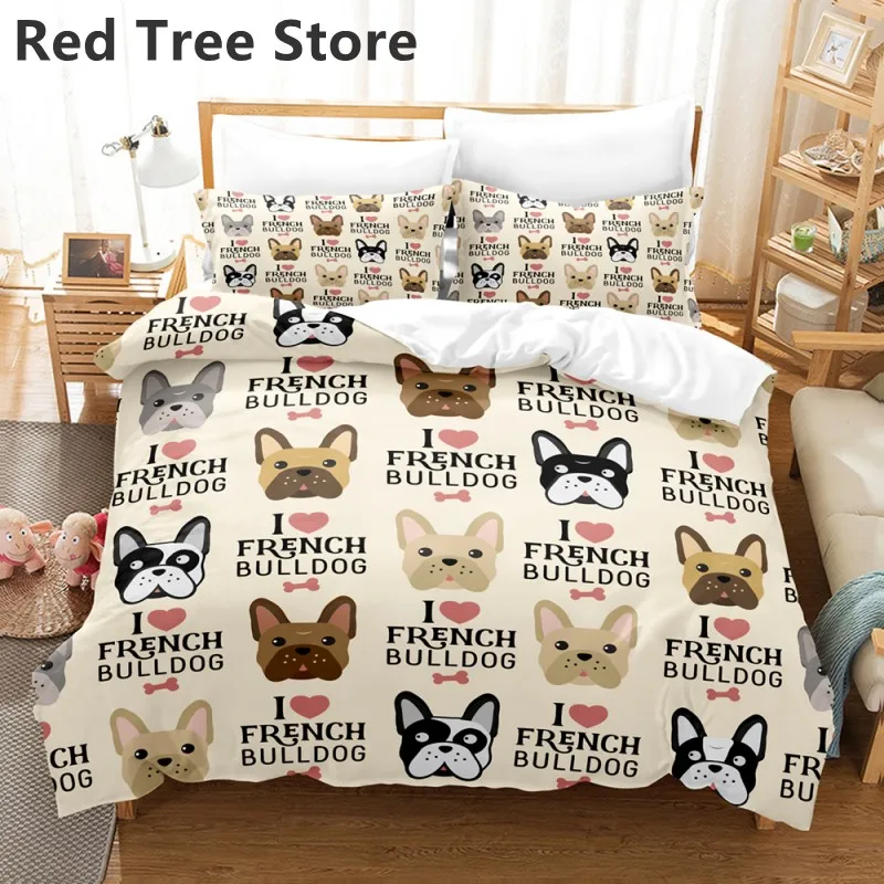 

Комплект постельного белья с изображением французского бульдога, пододеяльник с изображением мультяшных животных и собак, домашний декор ...