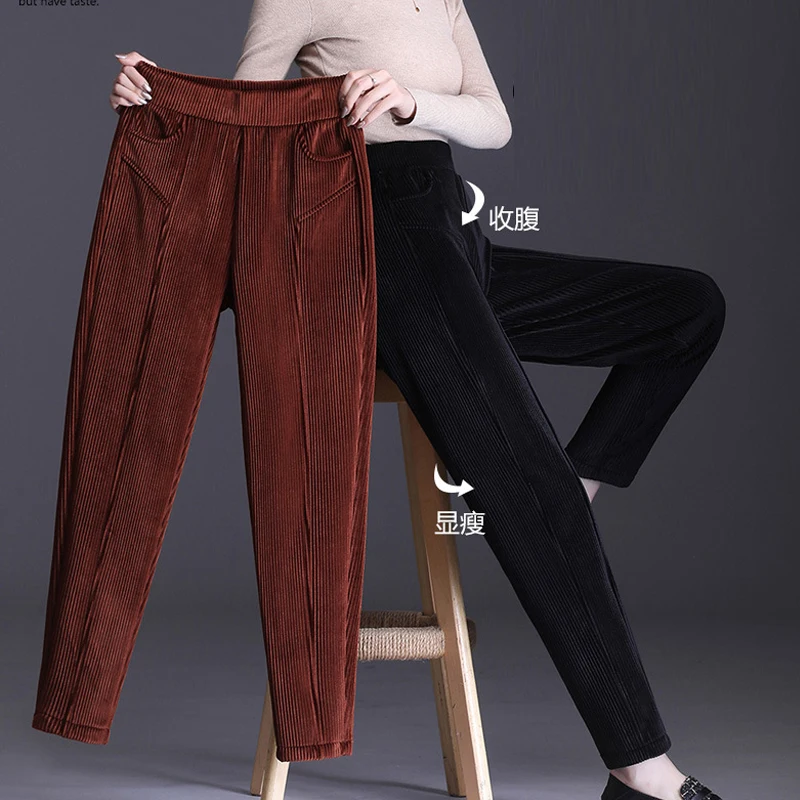 

S-4XL Winter NewHigh Quality Corduroy Harem Pants Autumn Sweatpants Women Clothing High Waist Straight Leg Warm Casual Trousers
