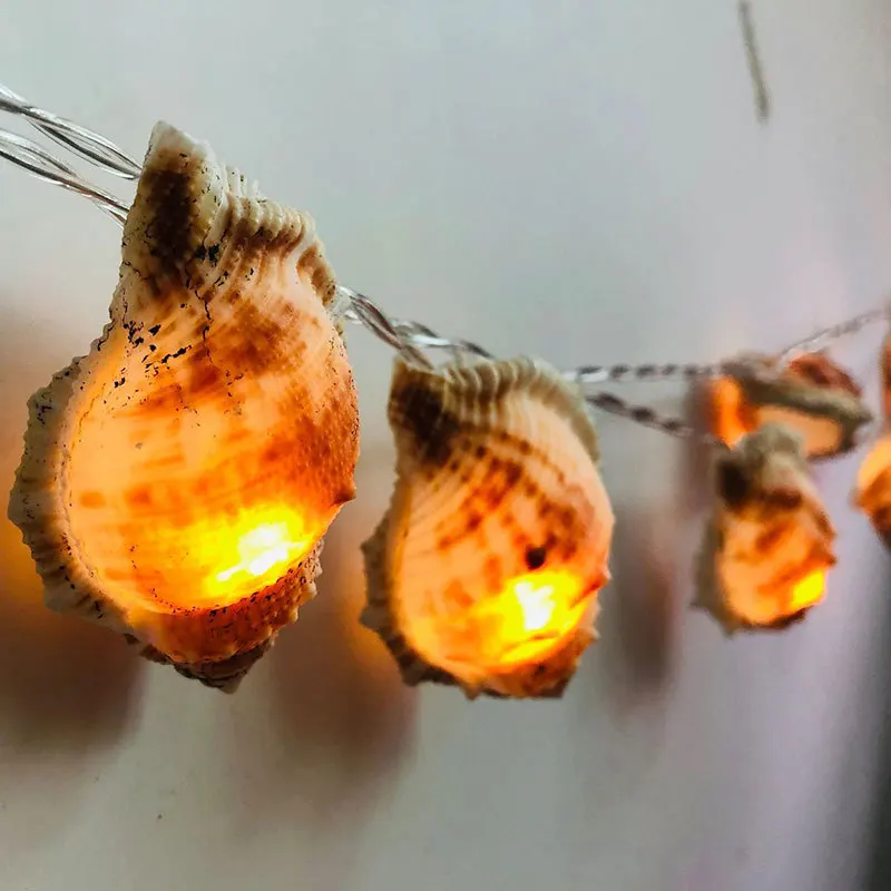 Фото Средиземноморский стиль светодиодный свет шнура натуральная морская раковина