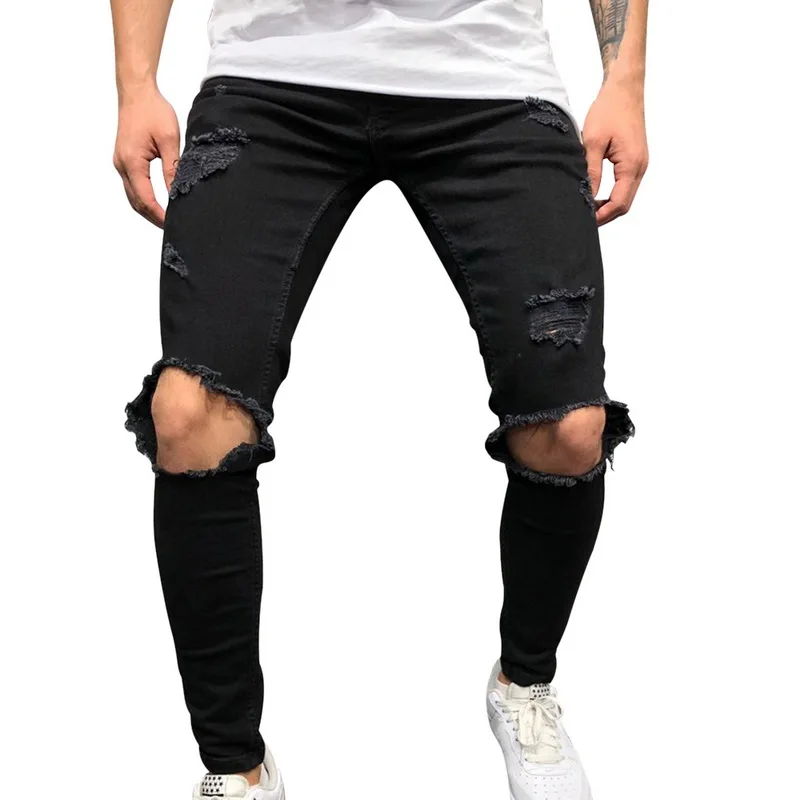 Мужские одноцветные повседневные облегающие джинсы до колена на молнии