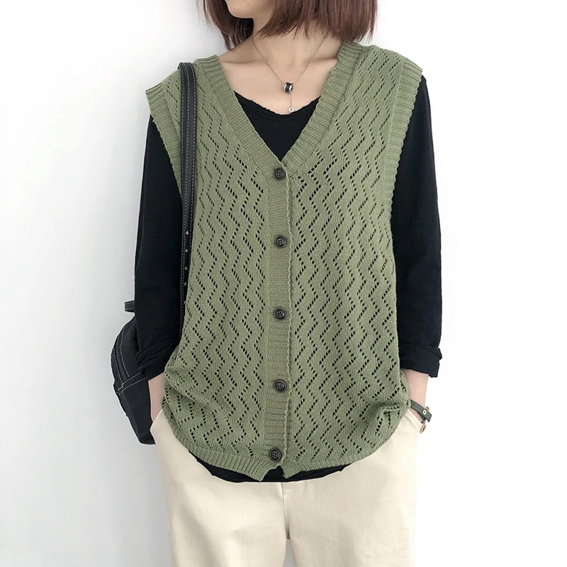 

Sweater Vest 2020 Autumn Women Sleeveless Jumper Loose Waistcoat V Neck Button Up Single Breasted Knitwear
