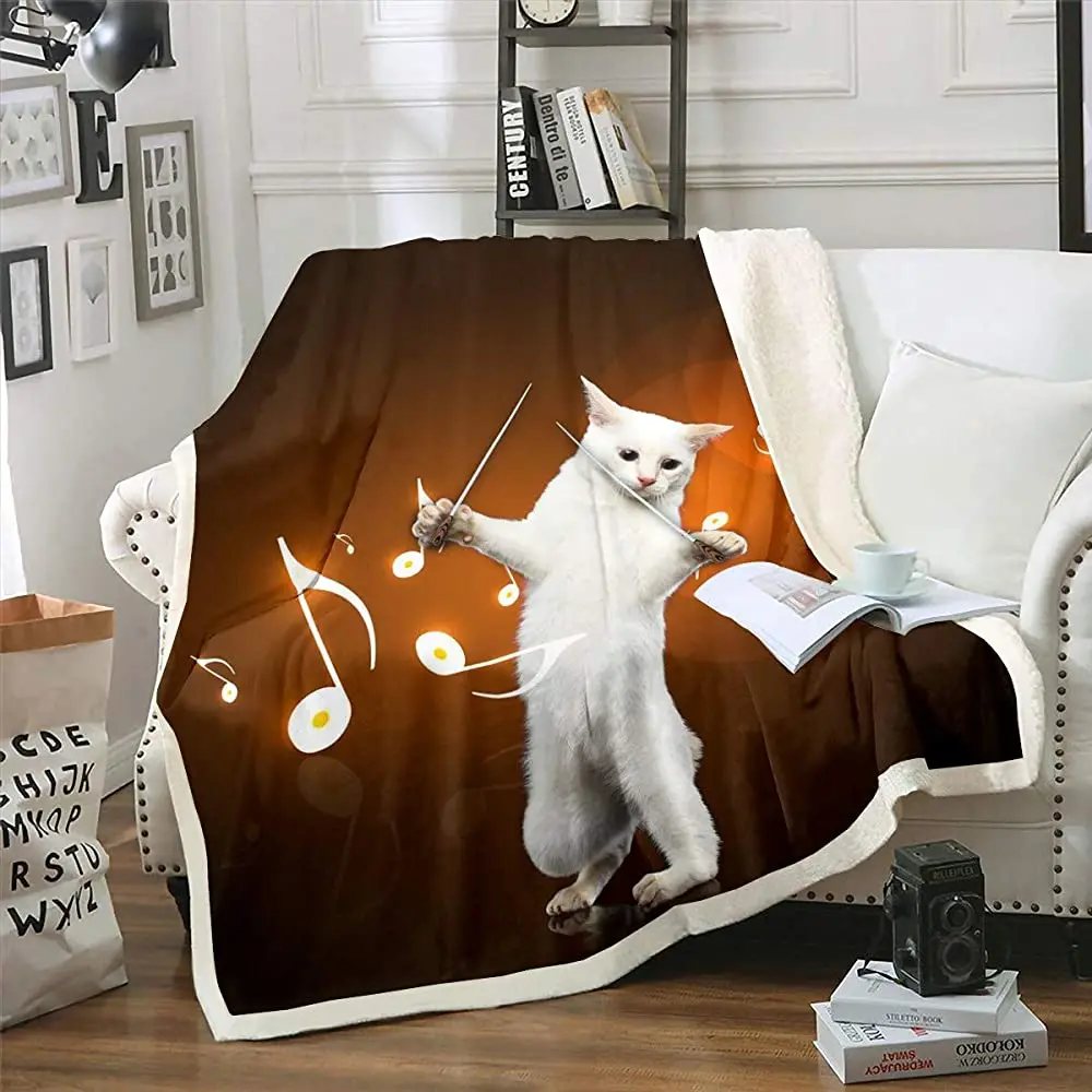

Фланелевое Одеяло для музыкальных заметок Erosebridal, одеяло с 3D рисунком кота, шерпа, плюшевое одеяло для классической музыки, Декор, домашние ж...