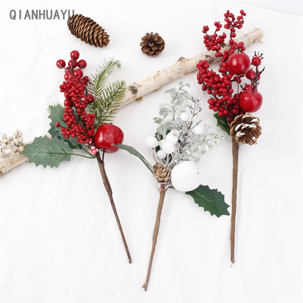 Рождественский Декор искусственные хлопковые тычинки цветов красные ягоды