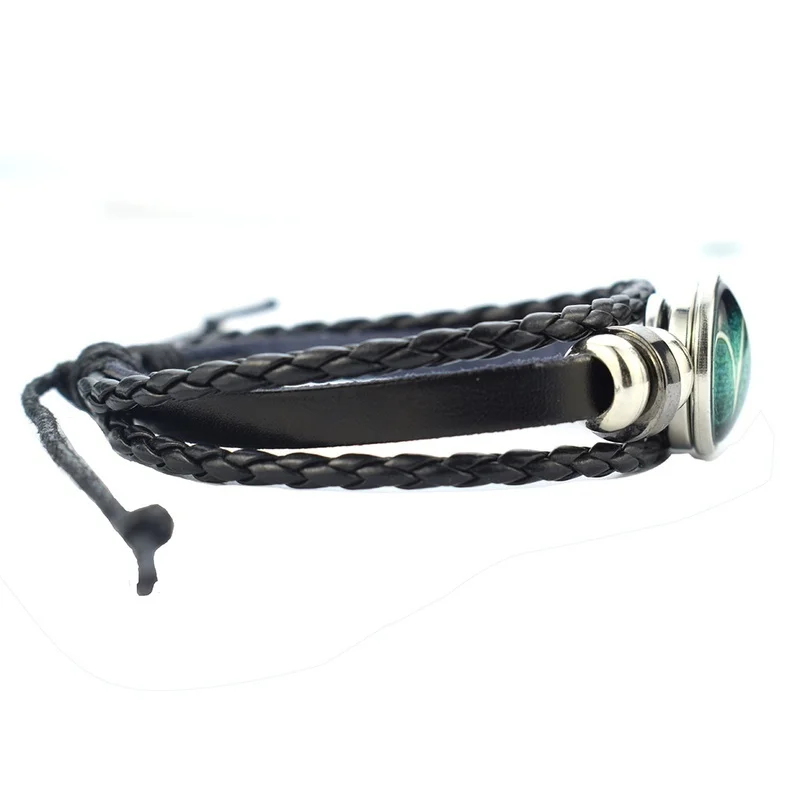 Светящийся браслет Shamrock с четырехлистным клевером стеклянный кабошон кожаные