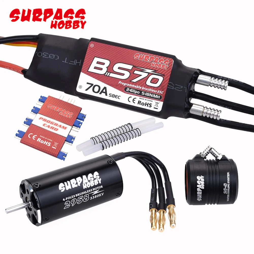

Surpass Waterproof 2958 3380KV Motor With Water Cooling Jacket&70A Brushless ESC And ESC Programming Card For RC Boat Ship Toy