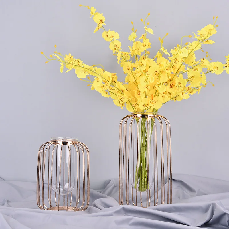 Скандинавская Золотая ваза с имитацией цветов для домашнего декора держатель