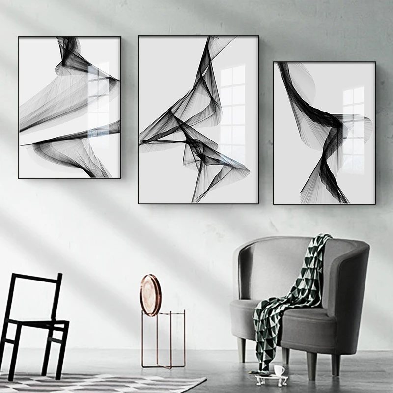 

Modern Nordic Black and White Abstract Line Art Canvas Painting Wall Art Poster Living Room Picture Home Decoration Frameless