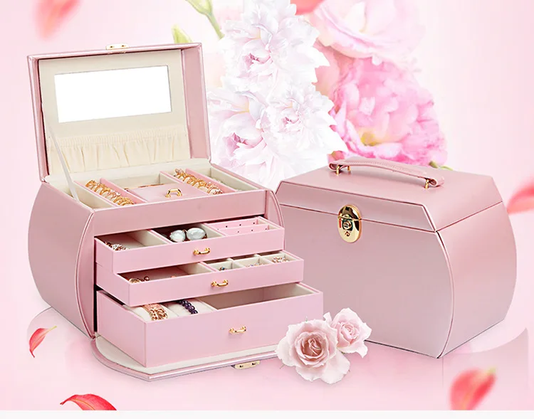 European Jewelry Box with Lock Wooden Watch Storage Large Bag Gift Multi-Layer Makeup Organizer | Дом и сад