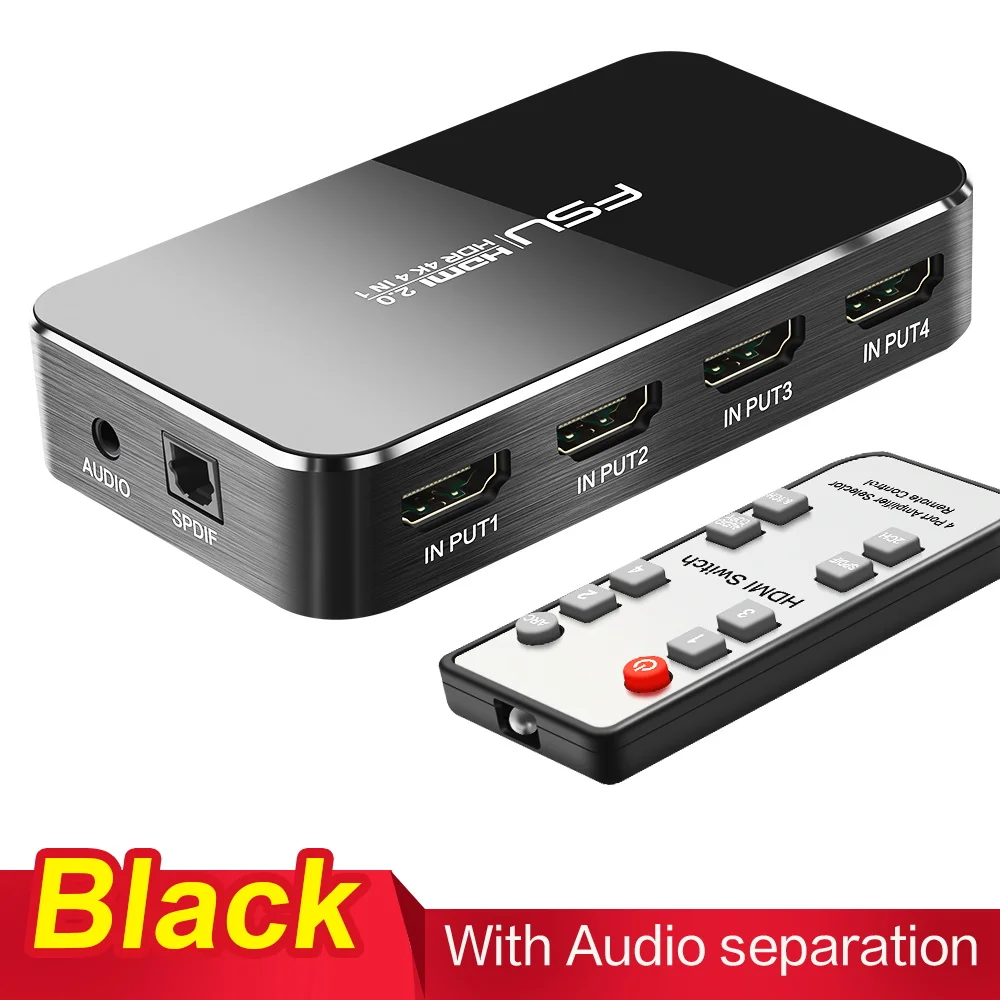 HDMI переключатель 2,0 4K 60Hz сплиттер HDR HDMI коммутатор адаптер 4 в 1 выход аудио экстрактор ARC для xbox 360 PS4 3 Smart Android HDTV - Цвет: With audio-Black