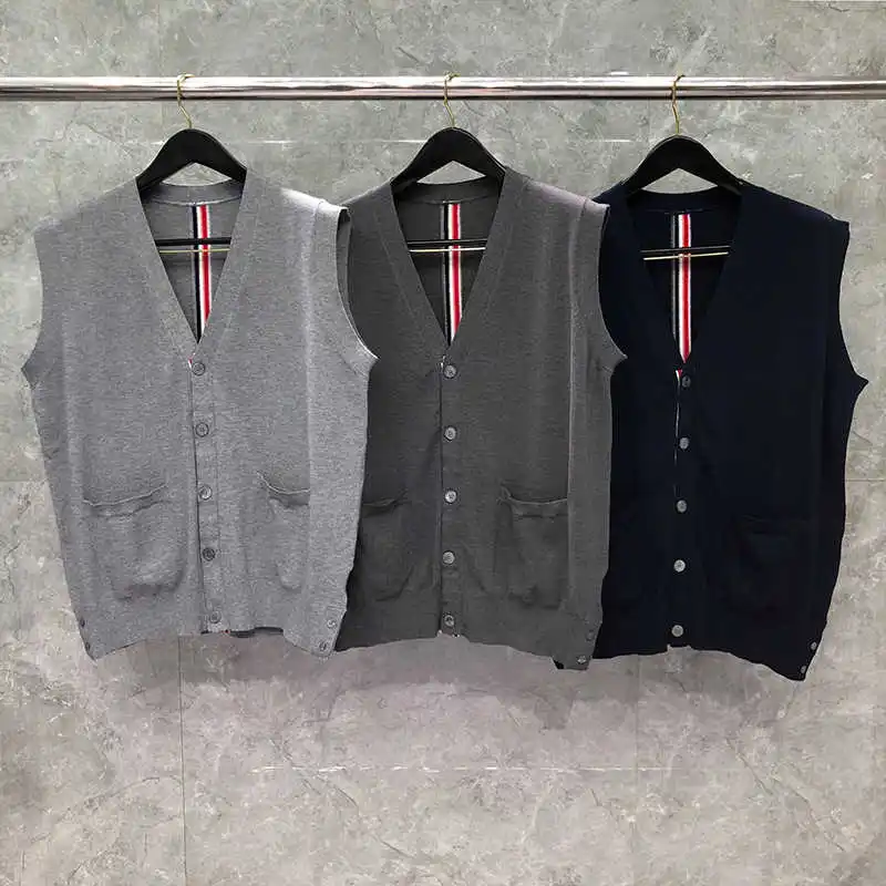 

TB BROWNE Fashion Brand Spring Autumn Vest Solid Wool Cotton Casual Sweaters Men Back Stripes Slim Fit Coat Sleeveless Jacket