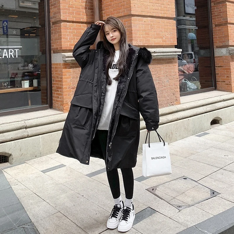 

Пуховик зимний женский средней длины, пуховик, пальто женское, Корейская шикарная однотонная Толстая Свободная верхняя одежда для хлеба, но...