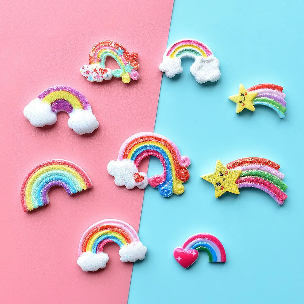 

10PCS Resin rainbow diy jewelry accessories glitter cloud rainbow mobile phone shell decoration patch resin mold