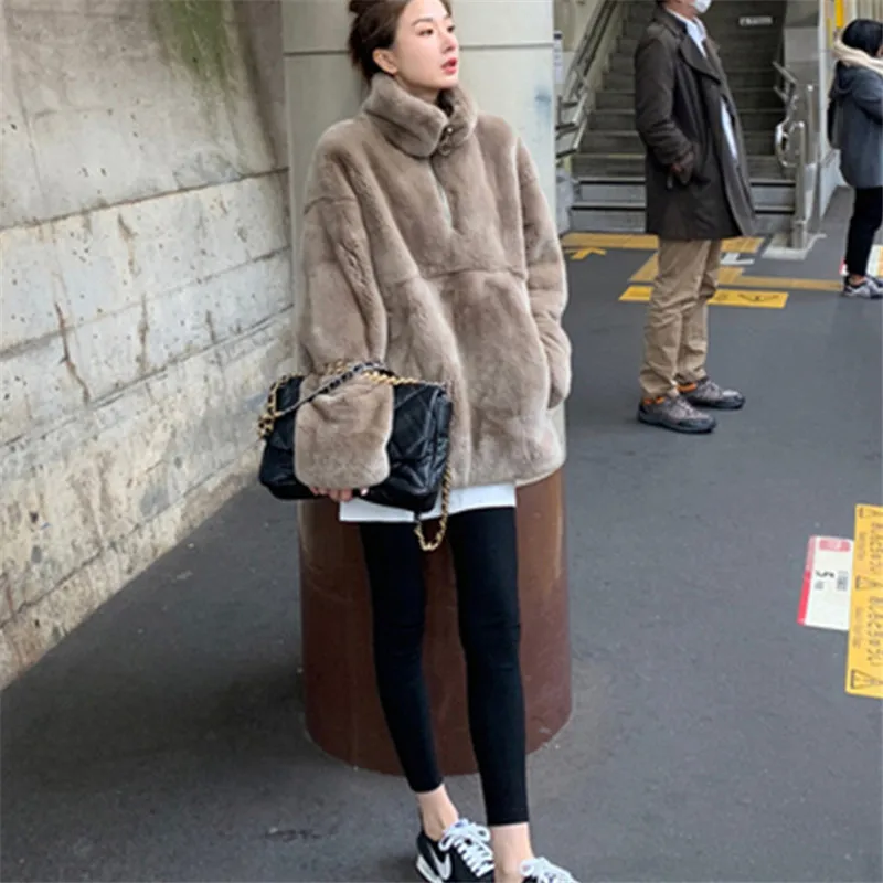 

2020 Autumn Winter Warm Faux Rabbit Fur Furry Womens Coat Fashion Luxury Pullover New Faux Fur Coats and Jackets Women