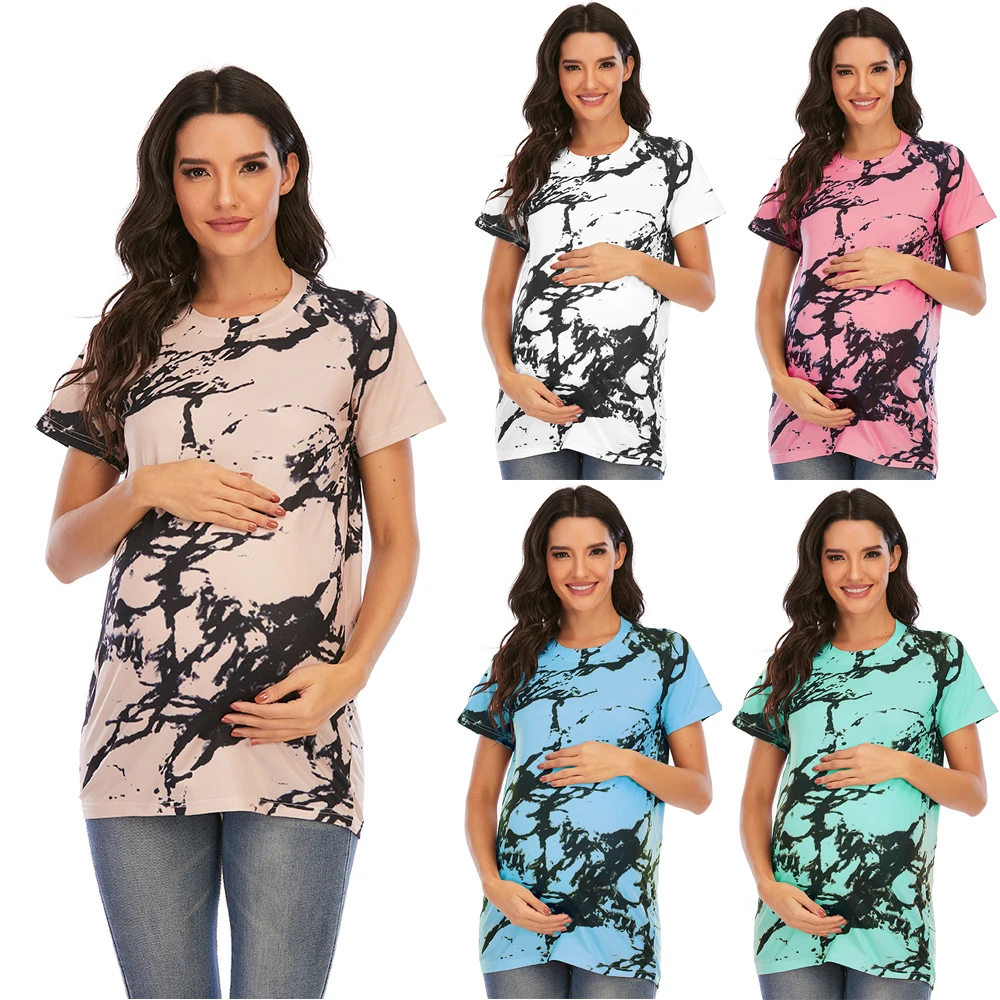 Floral Women Pregnant Maternity Blouse Maternity O-neck Short Sleeve Print Tops Pregnant Simple Women Tees