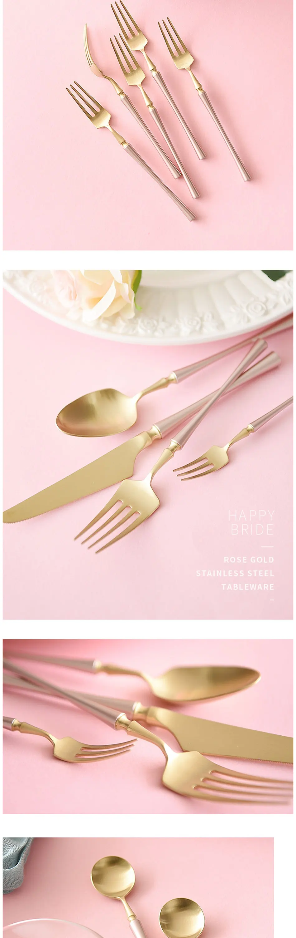 Retro Dinnerware Set Romantic Rose Gold Set Stainless Steel Plating Knife Fork Tableware Cutlery Western Food Set Home Decor