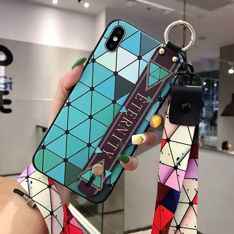 Plaid Pattern Wrist Strap Phone Case For Samsung Galaxy S10E S8 S9 S10 Plus Note 8 9 Soft TPU Cover With Lanyard Neck |