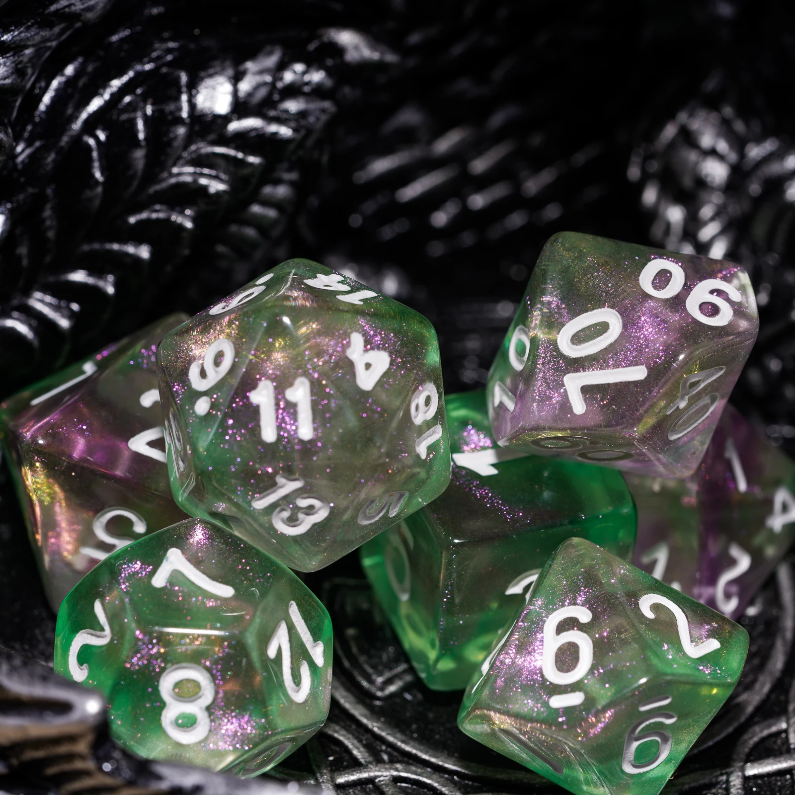 7 шт./компл. розовый/зеленый игральные кости DND набор D4 D6 D8 D10 D % D12 D20 прозрачные с