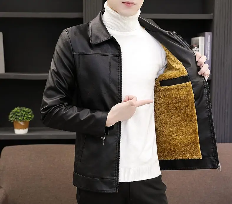 Новинка Осень-зима 2021 для молодых мужчин кашемировая кожаная куртка casaco masculino