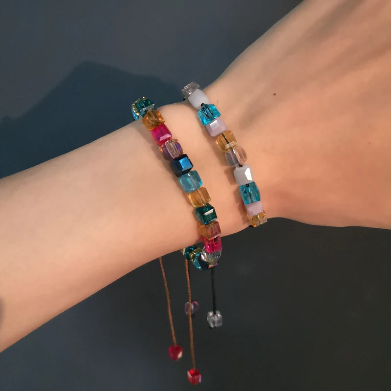 

Sparking Glass Crystal Beaded Bracelet for Women Fashion Rainbow Bohemia Handmade Rope Charm Bracelets Jewelry Gift Wholesale