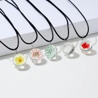 rinhoo 1pc trendy popular glass cover gorgeous dry flower pendant rope chain necklace for womens fashion jewelry gift