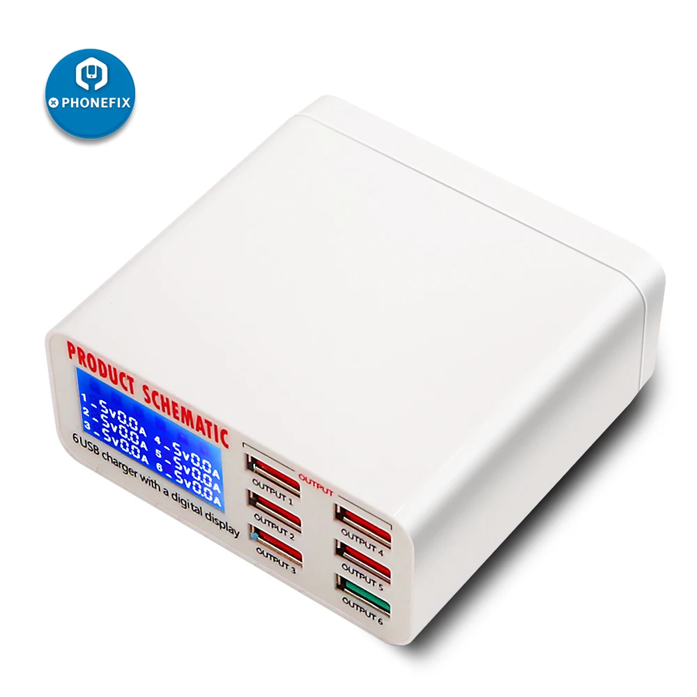 PHONEFIX многопортовый ЖК-дисплей usb зарядная станция EU US UK зарядное устройство для мобильного телефона для iPhone 6 7 8 X iPad