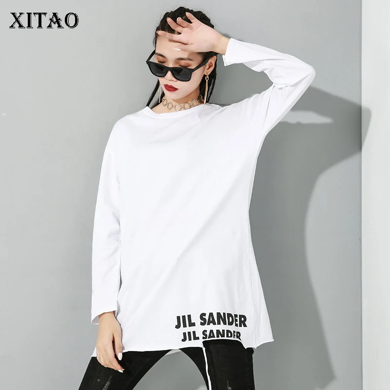 XITAO футболка с необычным буквенным принтом, модная новинка, пуловер с принтом в стиле пэчворк, прямая плиссированная Повседневная Свободная футболка XJ2974