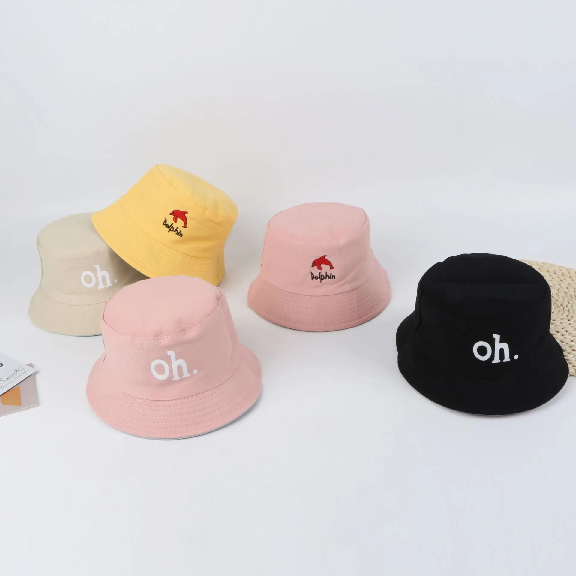 Весенне-летняя Двусторонняя Панама с вышивкой дельфина для маленьких мальчиков