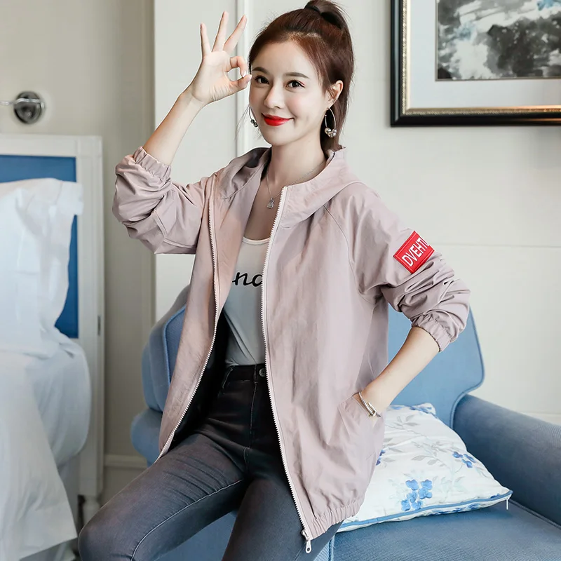 Однотонная ветровка для женщин с длинным рукавом пальто капюшоном весна осень