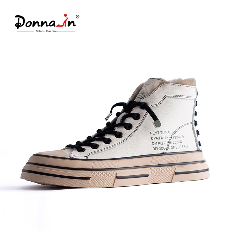 Donna in/женские зимние высокие кроссовки из коровьей кожи с кроличьим мехом и