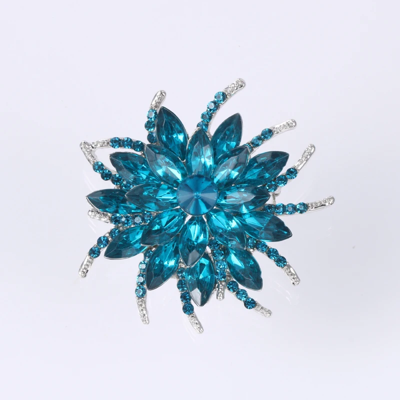 peacock blue Бренд baiduqiandu, высокое качество, блестящий кристалл, трендовая брошь в виде цветка, булавки, ювелирные изделия в ассортименте цветов для женщин - Окраска металла: peacock blue