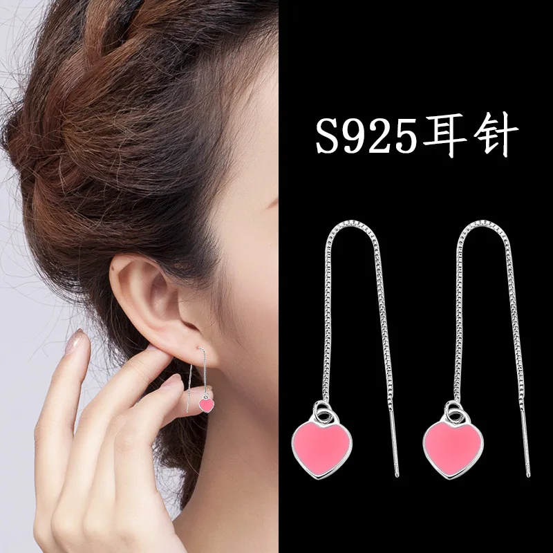 Классические серьги с розовым сердцем женские в виде сердца персика Корейском