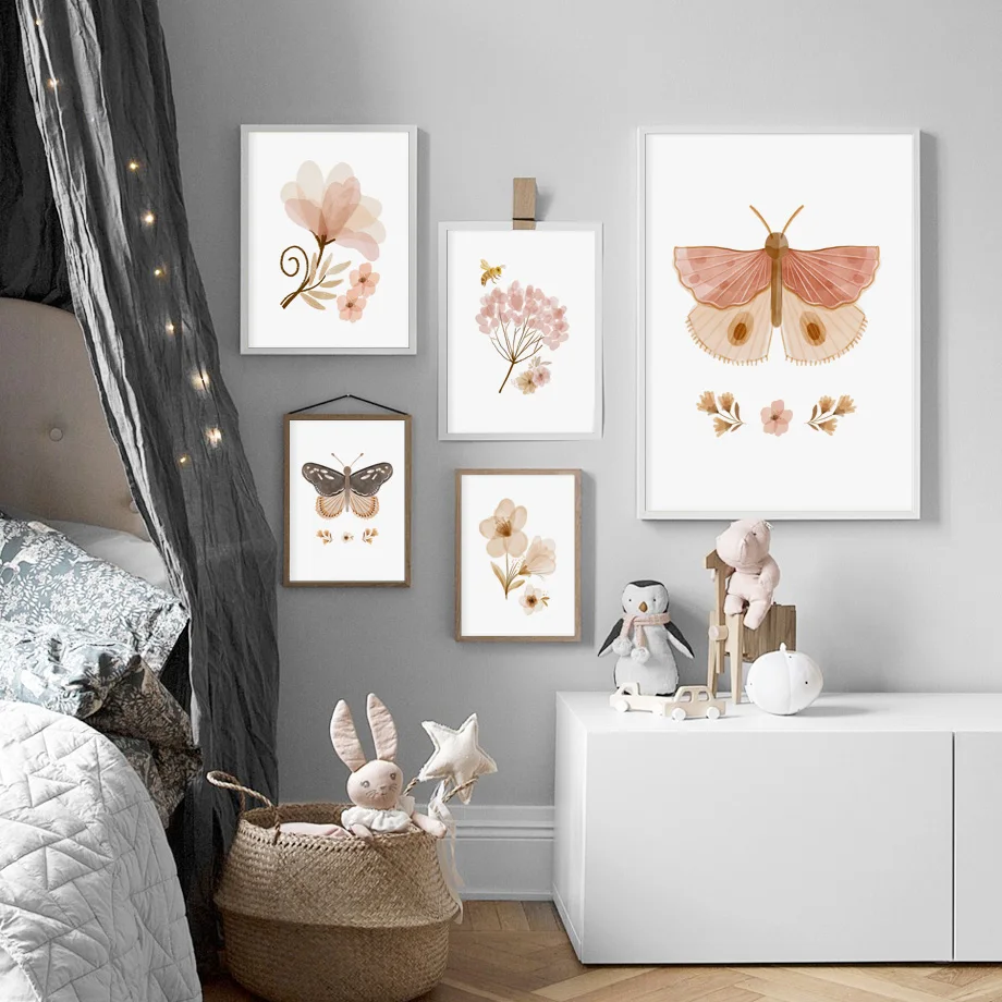 Настенная картина в стиле бохо Бабочка цветок кролик яблоко грибы постеры и