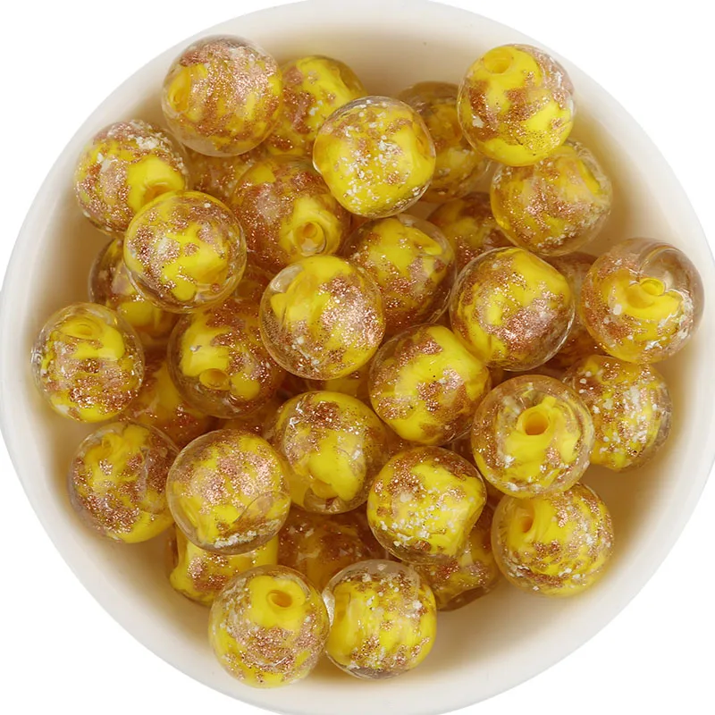 

6/8/10mm 10pcs Gold Sands Round Pattern Glass Beads Round Loose Beads DIY Bracelets Charms Necklace Beads For Jewelry Making