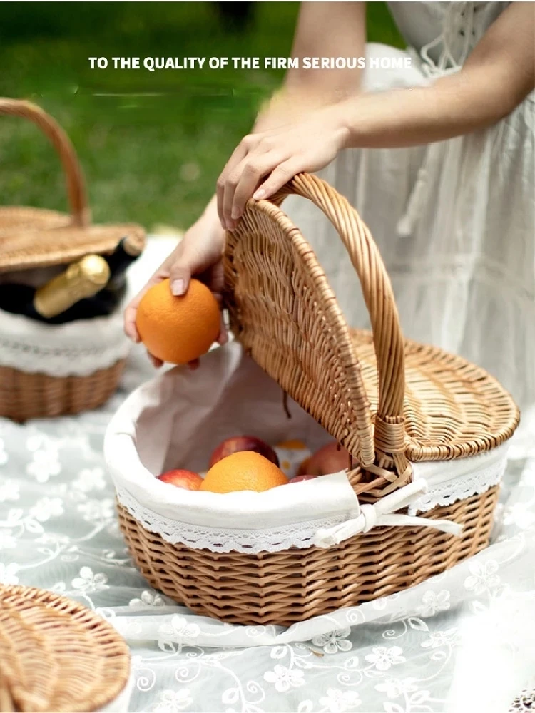 

Wicker Storage Basket Picnic Camping Bread Fruit Food Breakfast Flower Display Orginazer Box Kitchen Rattan Basket Home Decor