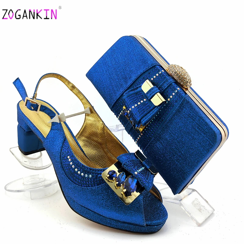 2020 зрелый Королевский синий цвет итальянская женская обувь и сумка в комплекте с